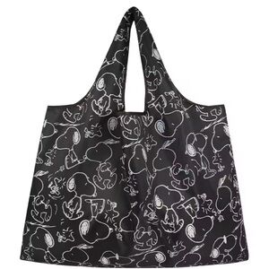 Snoopy Black White Shopping Tote Bag Nylon
